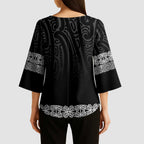 New Zealand Maori Kowhaiwhai Kimono Sleeve Blouse Pango Maui and Mangopare - Aussie Hoodie