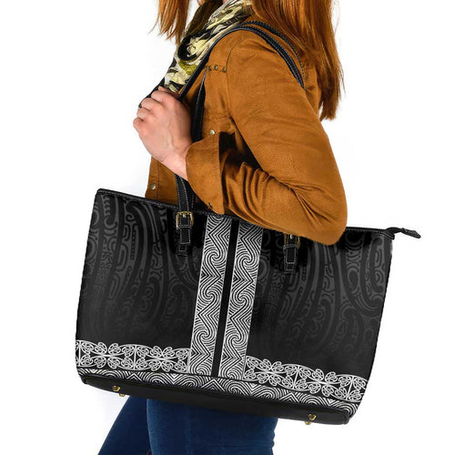 New Zealand Maori Kowhaiwhai Leather Tote Bag Pango Maui and Mangopare