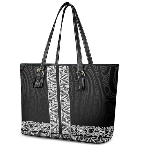 New Zealand Maori Kowhaiwhai Leather Tote Bag Pango Maui and Mangopare