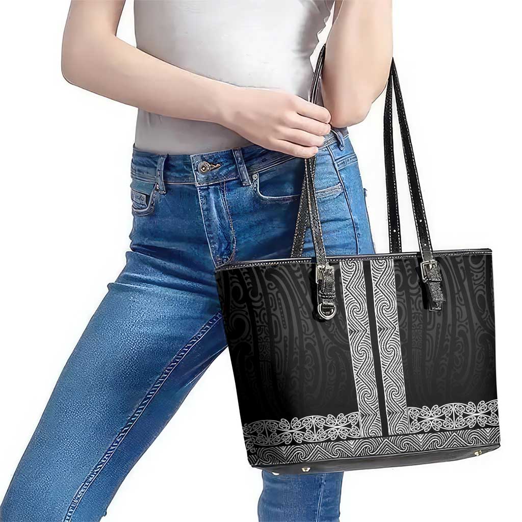 New Zealand Maori Kowhaiwhai Leather Tote Bag Pango Maui and Mangopare