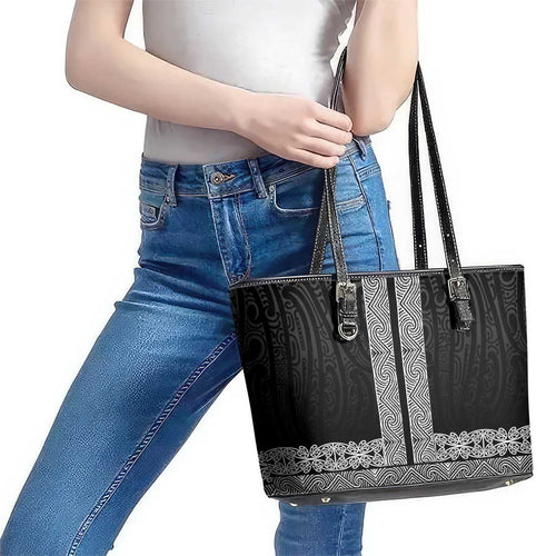 New Zealand Maori Kowhaiwhai Leather Tote Bag Pango Maui and Mangopare