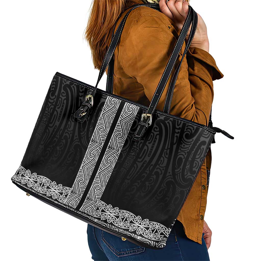 New Zealand Maori Kowhaiwhai Leather Tote Bag Pango Maui and Mangopare