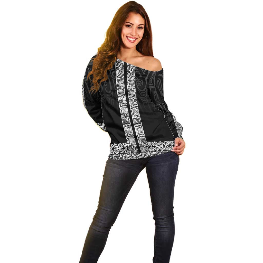 New Zealand Maori Kowhaiwhai Off Shoulder Sweater Pango Maui and Mangopare
