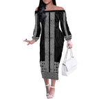 New Zealand Maori Kowhaiwhai Off The Shoulder Long Sleeve Dress Pango Maui and Mangopare