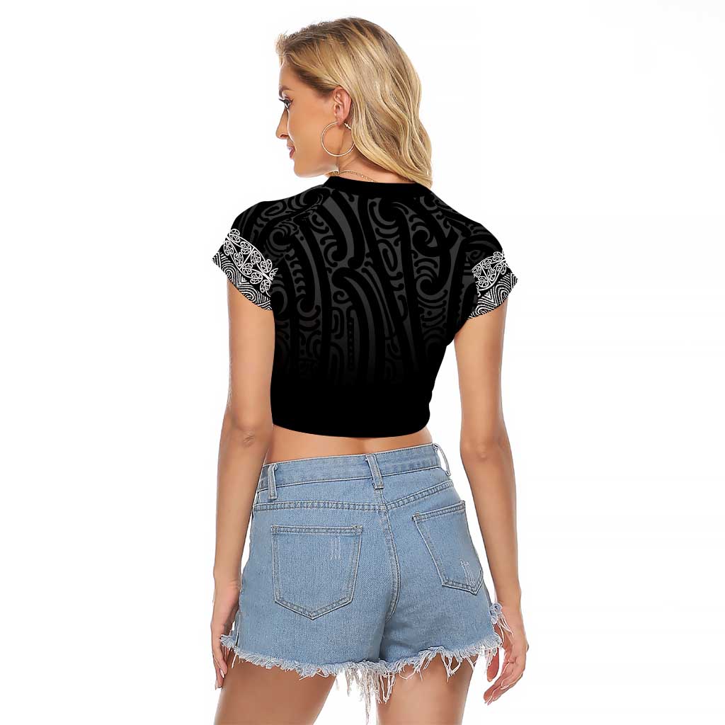 New Zealand Maori Kowhaiwhai Raglan Cropped T Shirt Pango Maui and Mangopare