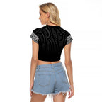 New Zealand Maori Kowhaiwhai Raglan Cropped T Shirt Pango Maui and Mangopare