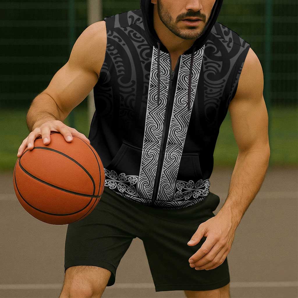 New Zealand Maori Kowhaiwhai Sleeveless Zip Hoodie Pango Maui and Mangopare LT9