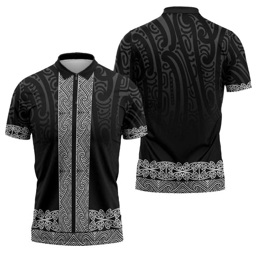 New Zealand Maori Kowhaiwhai Zipper Polo Shirt Pango Maui and Mangopare - Aussie Hoodie