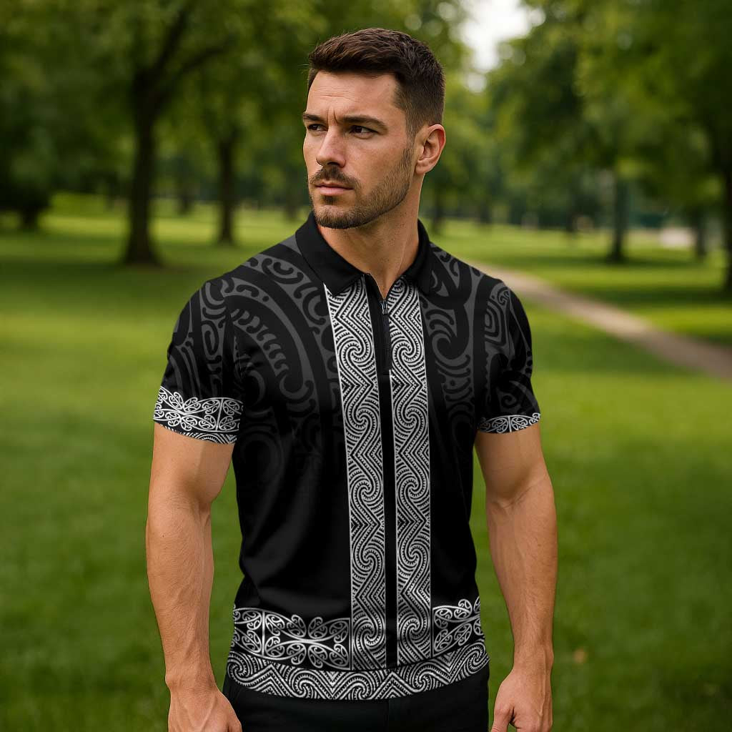 New Zealand Maori Kowhaiwhai Zipper Polo Shirt Pango Maui and Mangopare - Aussie Hoodie