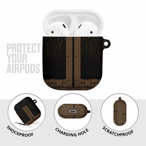 New Zealand Maori Kowhaiwhai AirPods Case Parauri Maui and Mangopare - Aussie Hoodie