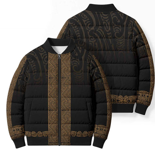 New Zealand Maori Kowhaiwhai Bomber Puffer Jacket Parauri Maui and Mangopare - Aussie Hoodie