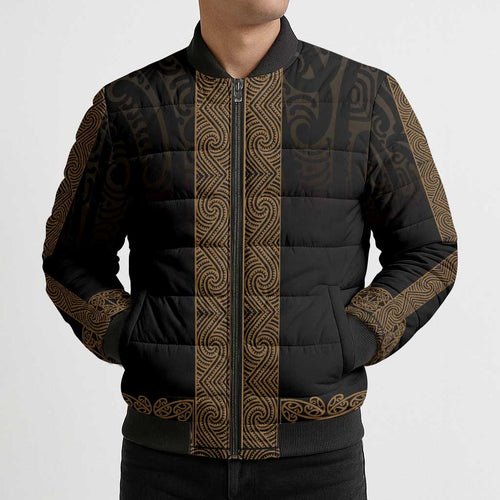 New Zealand Maori Kowhaiwhai Bomber Puffer Jacket Parauri Maui and Mangopare - Aussie Hoodie