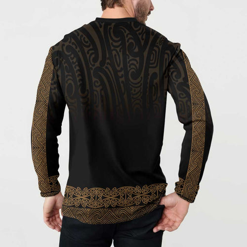 New Zealand Maori Kowhaiwhai Button Sweatshirt Parauri Maui and Mangopare