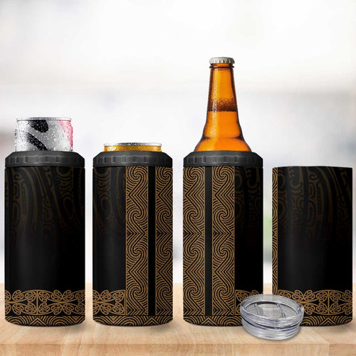New Zealand Maori Kowhaiwhai 4 in 1 Can Cooler Tumbler Parauri Maui and Mangopare