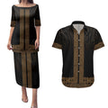 New Zealand Maori Kowhaiwhai Couples Matching Puletasi and Hawaiian Shirt Parauri Maui and Mangopare