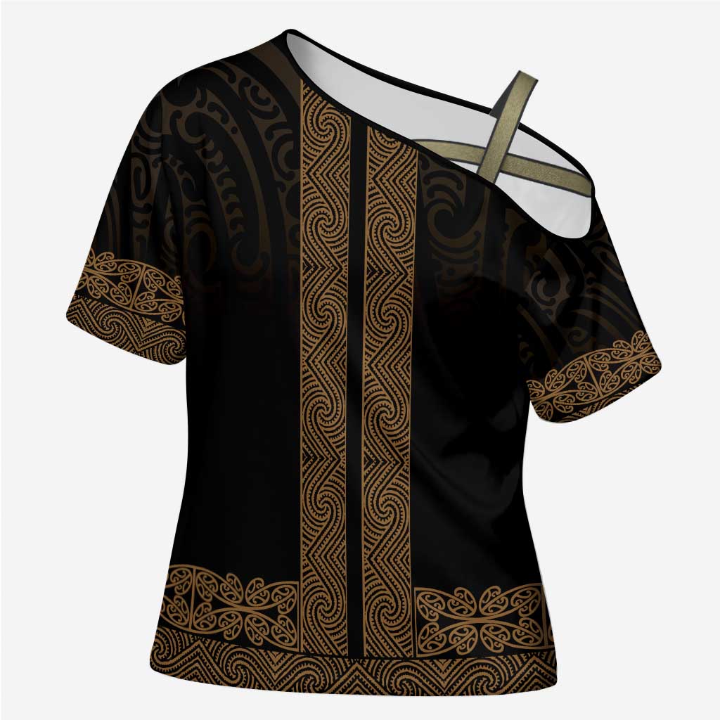 New Zealand Maori Kowhaiwhai Cross Shoulder Shirt Parauri Maui and Mangopare - Aussie Hoodie