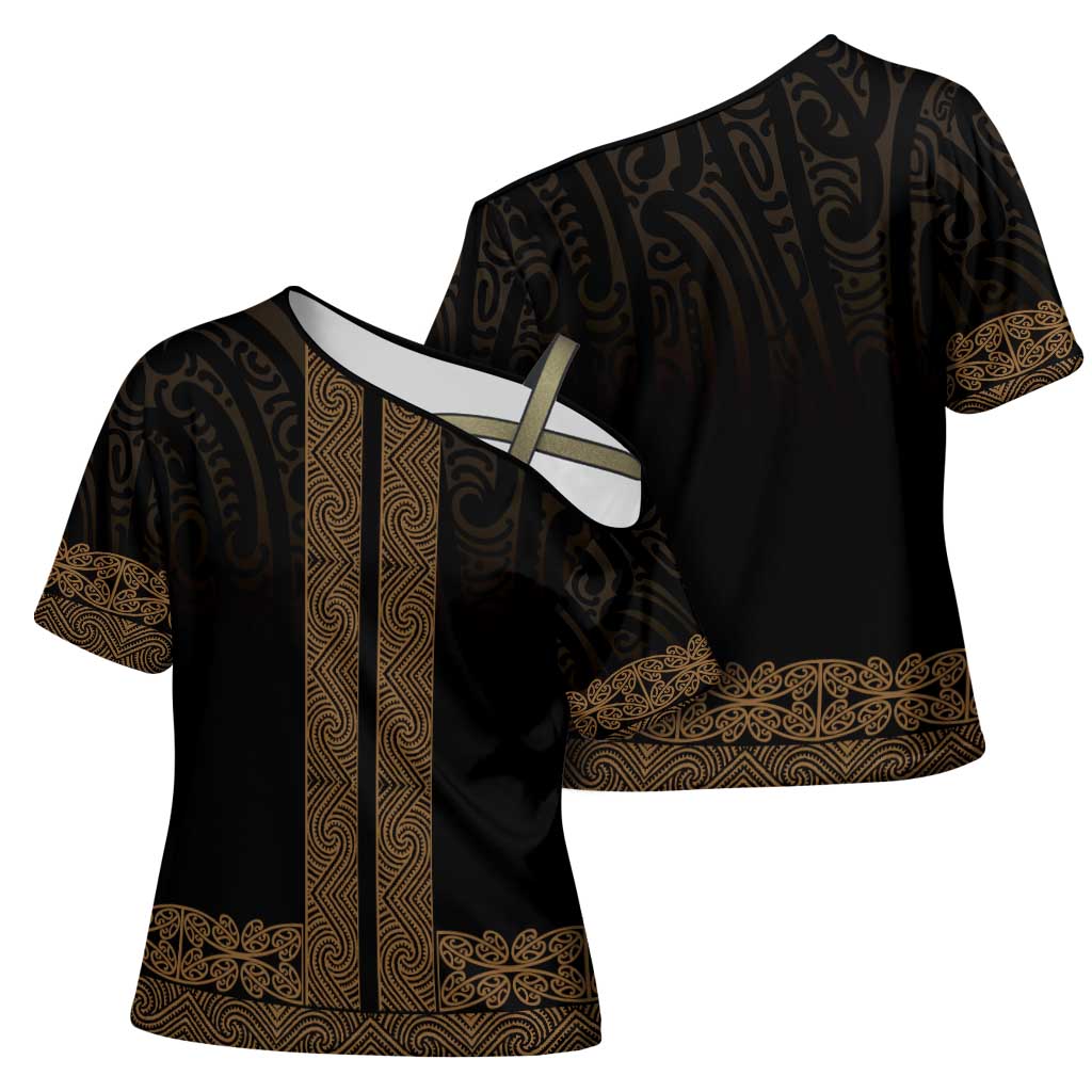 New Zealand Maori Kowhaiwhai Cross Shoulder Shirt Parauri Maui and Mangopare - Aussie Hoodie