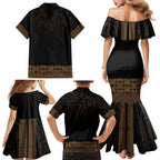 New Zealand Maori Kowhaiwhai Family Matching Mermaid Dress and Hawaiian Shirt Parauri Maui and Mangopare