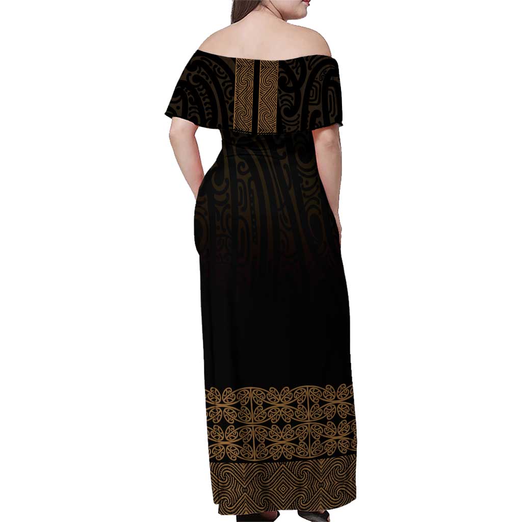 New Zealand Maori Kowhaiwhai Family Matching Off Shoulder Maxi Dress and Hawaiian Shirt Parauri Maui and Mangopare