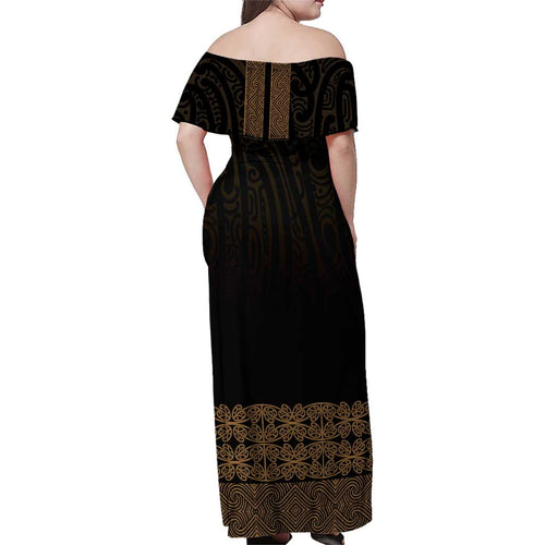 New Zealand Maori Kowhaiwhai Family Matching Off Shoulder Maxi Dress and Hawaiian Shirt Parauri Maui and Mangopare