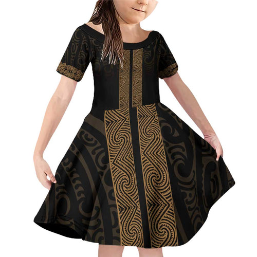New Zealand Maori Kowhaiwhai Family Matching Off Shoulder Short Dress and Hawaiian Shirt Parauri Maui and Mangopare