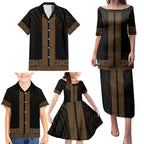 New Zealand Maori Kowhaiwhai Family Matching Puletasi and Hawaiian Shirt Parauri Maui and Mangopare
