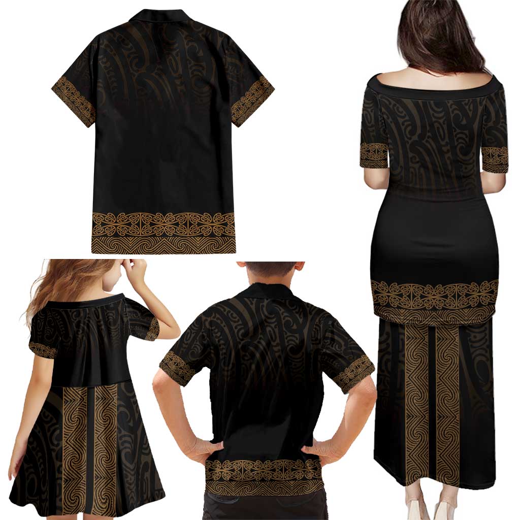 New Zealand Maori Kowhaiwhai Family Matching Puletasi and Hawaiian Shirt Parauri Maui and Mangopare