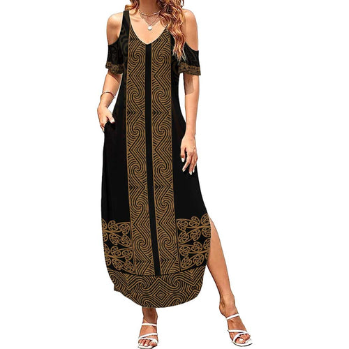 New Zealand Maori Kowhaiwhai Family Matching Summer Maxi Dress and Hawaiian Shirt Parauri Maui and Mangopare
