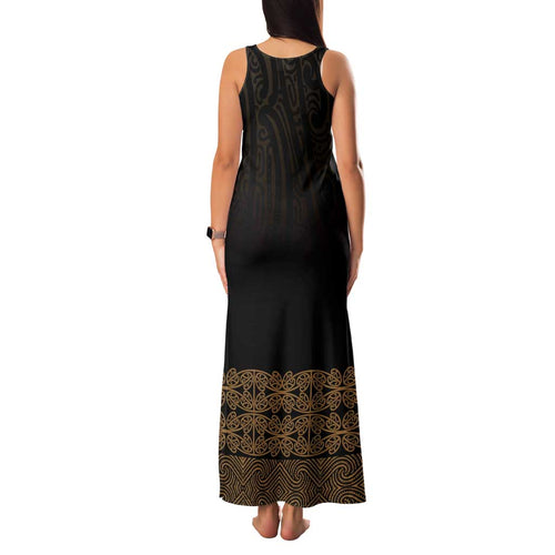 New Zealand Maori Kowhaiwhai Family Matching Tank Maxi Dress and Hawaiian Shirt Parauri Maui and Mangopare