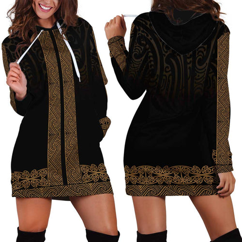 New Zealand Maori Kowhaiwhai Hoodie Dress Parauri Maui and Mangopare