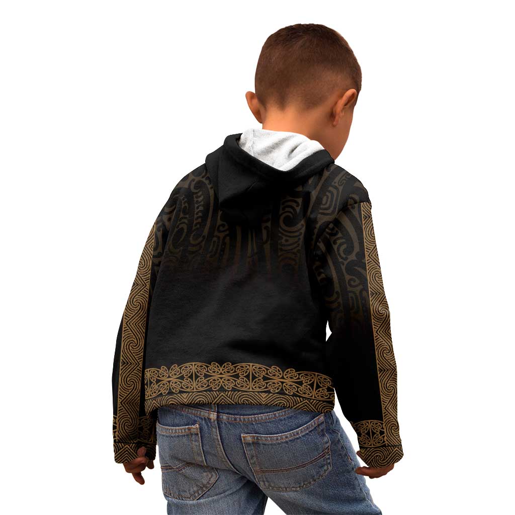 New Zealand Maori Kowhaiwhai Kid Hoodie Parauri Maui and Mangopare