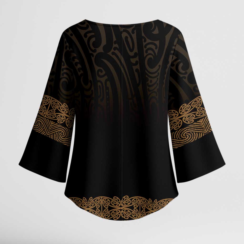 New Zealand Maori Kowhaiwhai Kimono Sleeve Blouse Parauri Maui and Mangopare - Aussie Hoodie