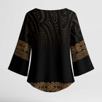 New Zealand Maori Kowhaiwhai Kimono Sleeve Blouse Parauri Maui and Mangopare - Aussie Hoodie