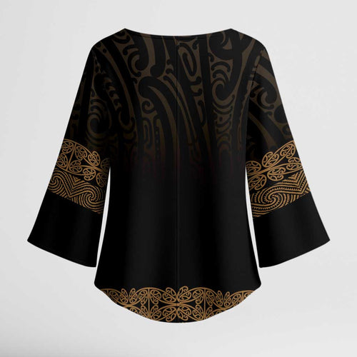 New Zealand Maori Kowhaiwhai Kimono Sleeve Blouse Parauri Maui and Mangopare - Aussie Hoodie