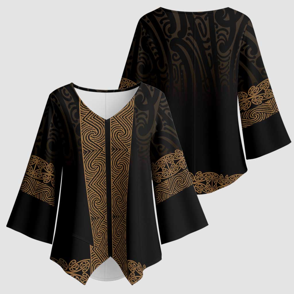 New Zealand Maori Kowhaiwhai Kimono Sleeve Blouse Parauri Maui and Mangopare - Aussie Hoodie