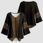 New Zealand Maori Kowhaiwhai Kimono Sleeve Blouse Parauri Maui and Mangopare - Aussie Hoodie