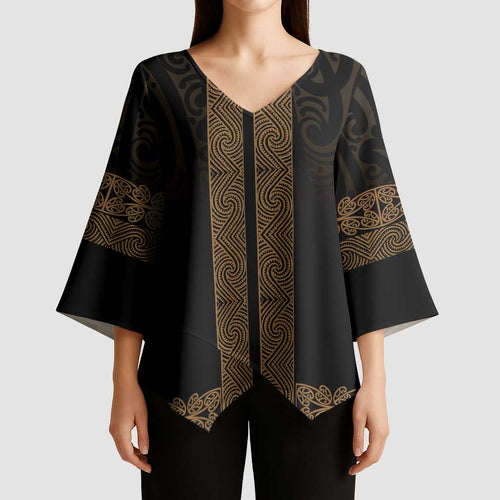 New Zealand Maori Kowhaiwhai Kimono Sleeve Blouse Parauri Maui and Mangopare - Aussie Hoodie