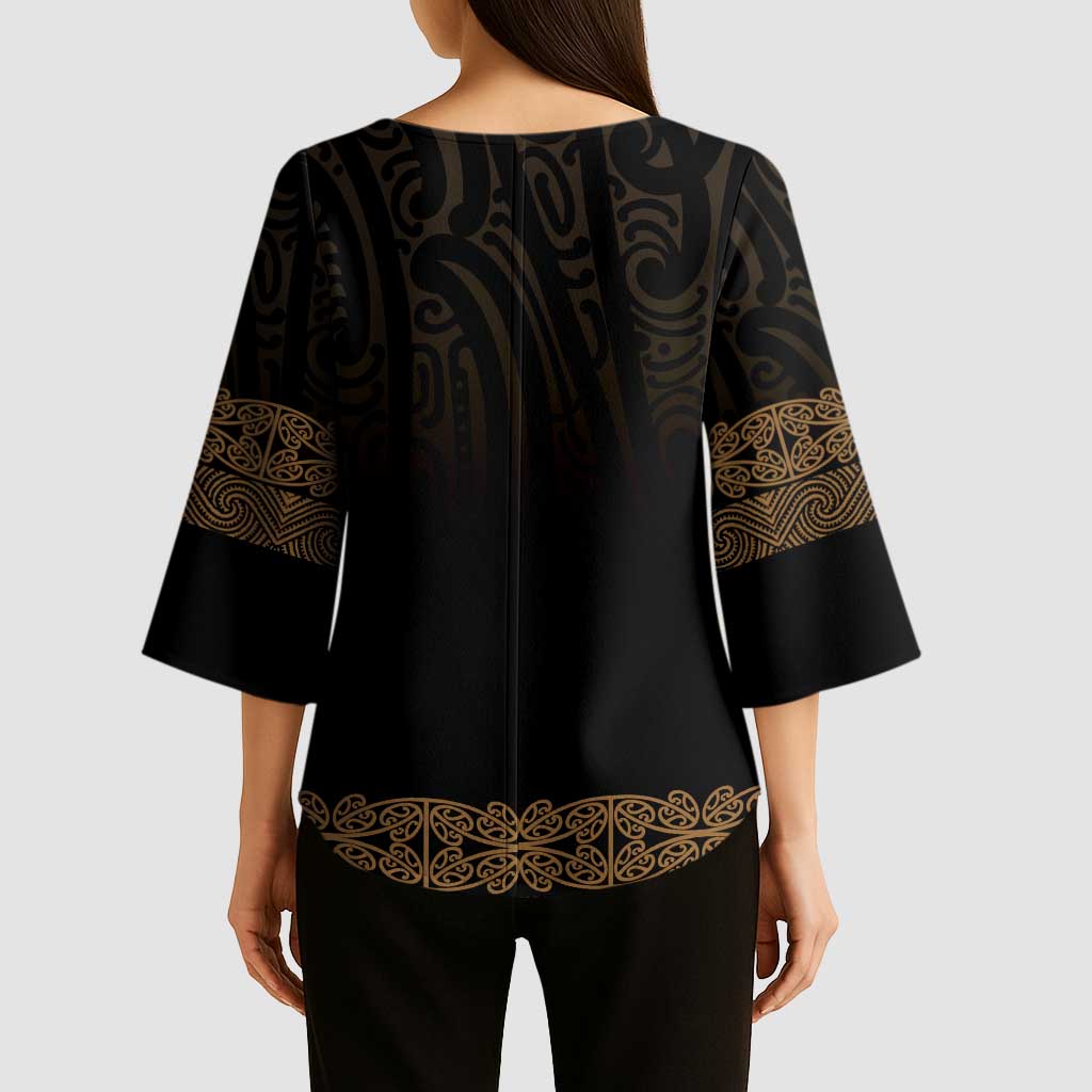 New Zealand Maori Kowhaiwhai Kimono Sleeve Blouse Parauri Maui and Mangopare - Aussie Hoodie