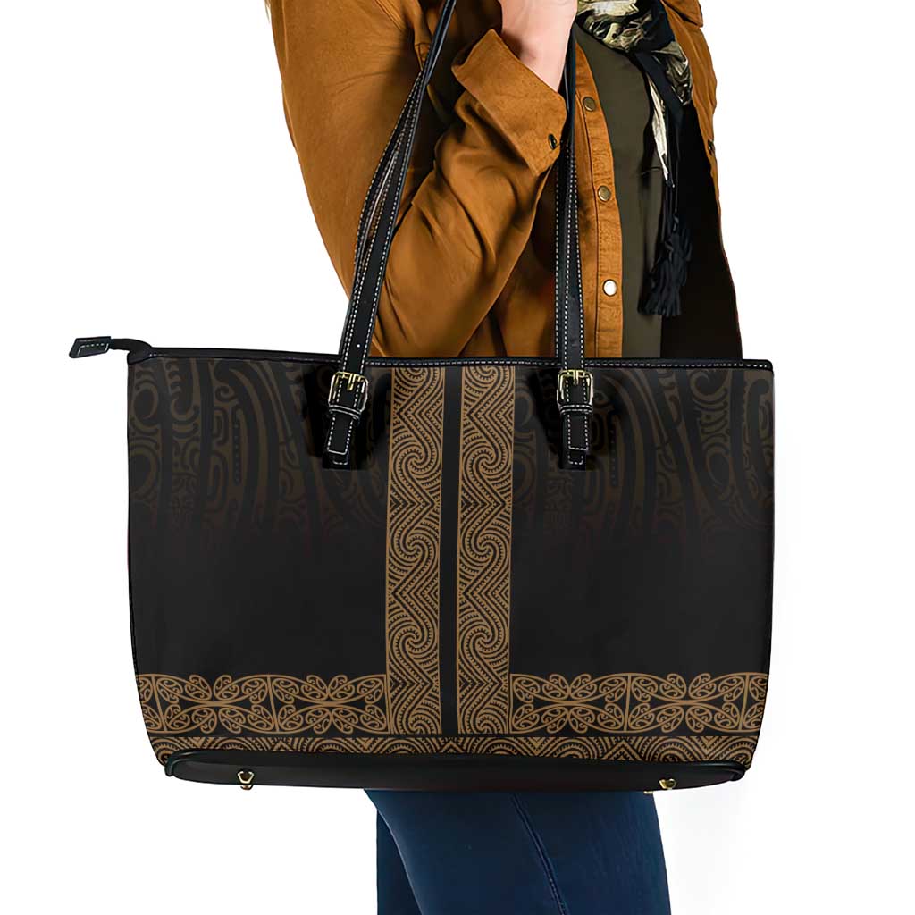 New Zealand Maori Kowhaiwhai Leather Tote Bag Parauri Maui and Mangopare