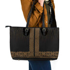 New Zealand Maori Kowhaiwhai Leather Tote Bag Parauri Maui and Mangopare