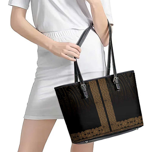 New Zealand Maori Kowhaiwhai Leather Tote Bag Parauri Maui and Mangopare