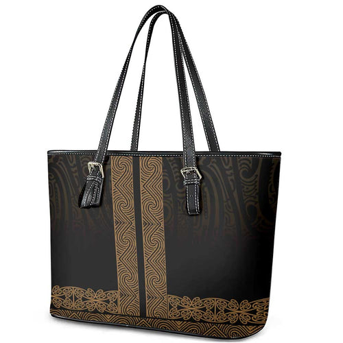 New Zealand Maori Kowhaiwhai Leather Tote Bag Parauri Maui and Mangopare