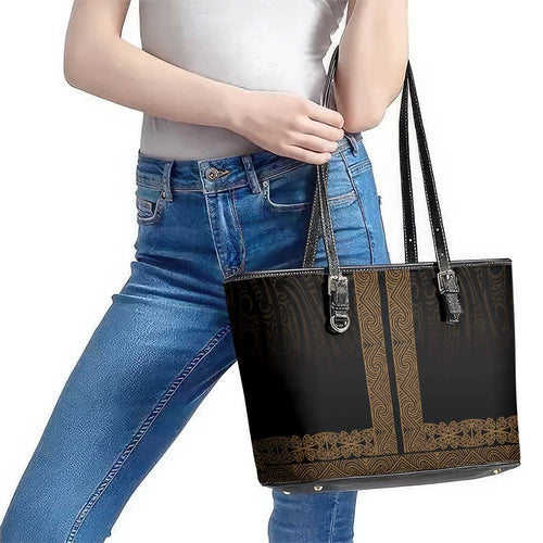 New Zealand Maori Kowhaiwhai Leather Tote Bag Parauri Maui and Mangopare