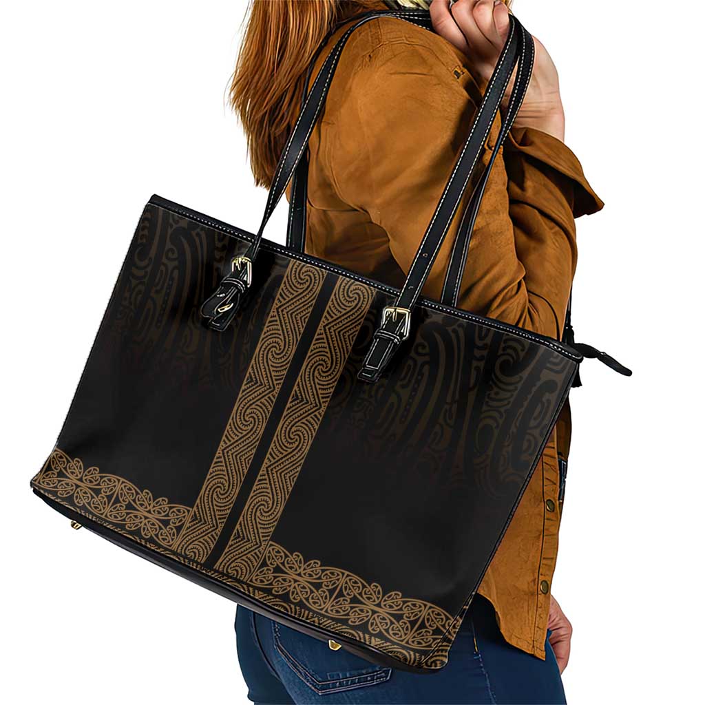 New Zealand Maori Kowhaiwhai Leather Tote Bag Parauri Maui and Mangopare