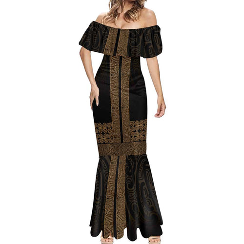 New Zealand Maori Kowhaiwhai Mermaid Dress Parauri Maui and Mangopare