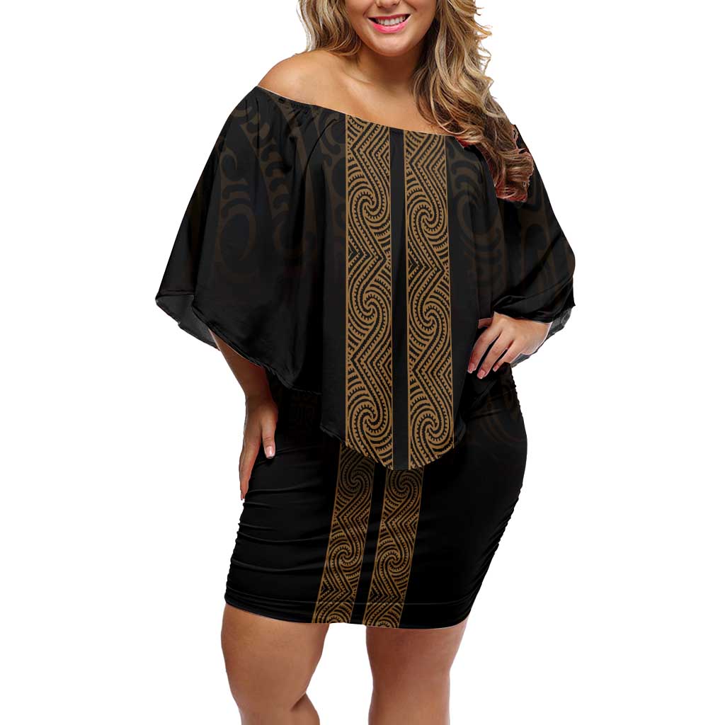 New Zealand Maori Kowhaiwhai Off Shoulder Short Dress Parauri Maui and Mangopare