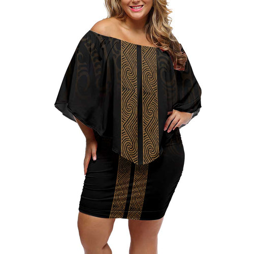 New Zealand Maori Kowhaiwhai Off Shoulder Short Dress Parauri Maui and Mangopare