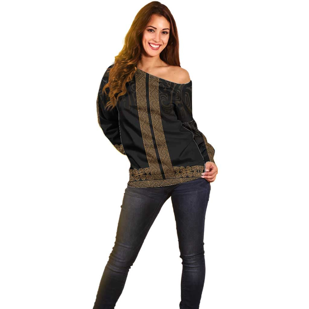New Zealand Maori Kowhaiwhai Off Shoulder Sweater Parauri Maui and Mangopare