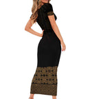 New Zealand Maori Kowhaiwhai Short Sleeve Bodycon Dress Parauri Maui and Mangopare