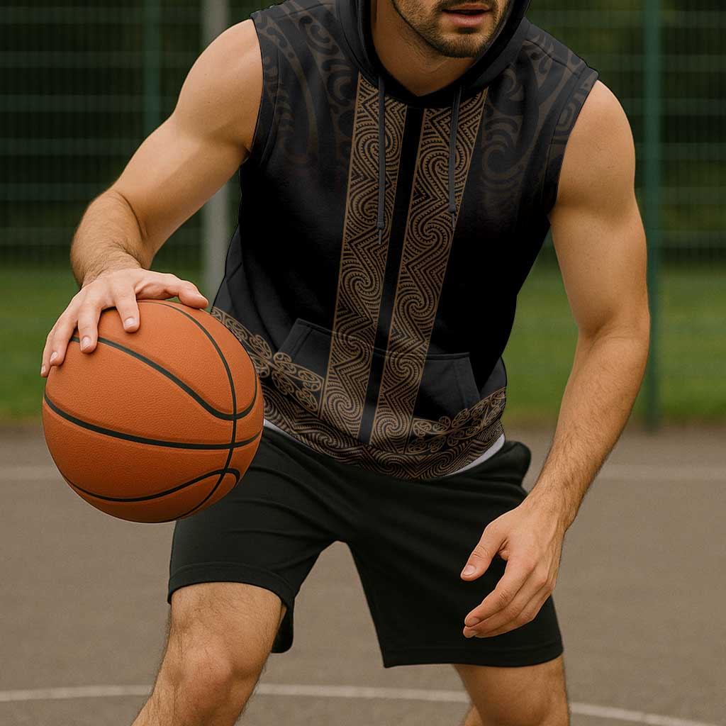 New Zealand Maori Kowhaiwhai Sleeveless Hoodie Parauri Maui and Mangopare - Aussie Hoodie